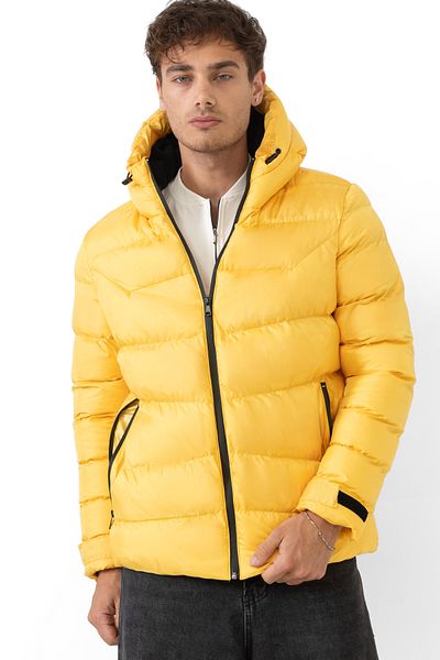 Montstop Men's Yellow Waterproof Wind Resistant Fur Puffer Jacket - Hooded Coat Parka