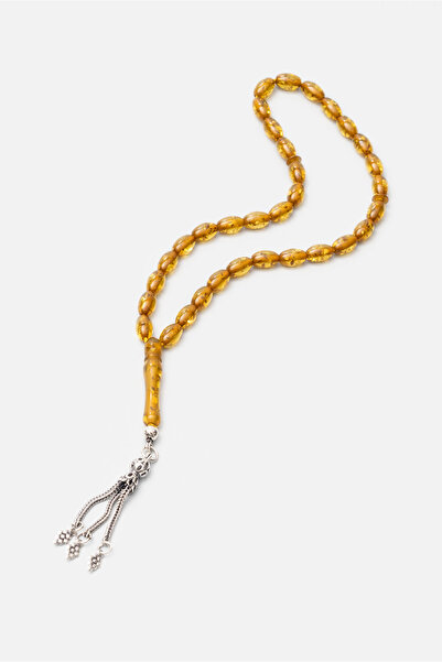 So CHIC... سبحة صلاة فضية مقاس 24 سم من حجر العنبر الصناعي