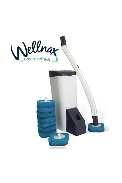 Wellnax breeze refresh طقم تنظيف المرحاض 10 قطع مع المنظفات والإسفنجة الاحتياطية - X1