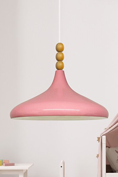 Bamyum Pembe Champion Ahşap Boncuklu Tekli Avize Sarkıt Salon Mutfak Butik Lamba