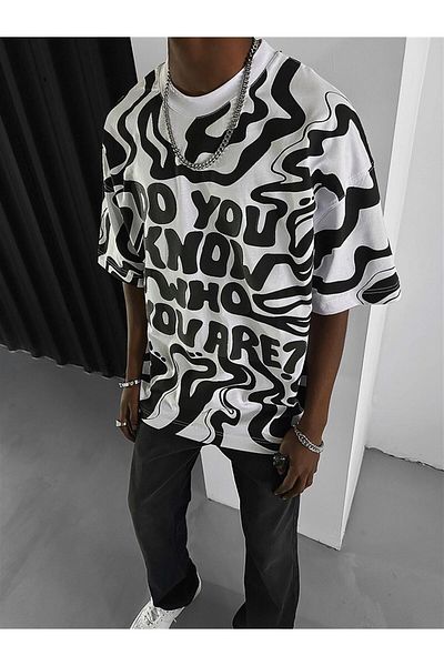 ablukaonline Λευκό ανδρικό μπλουζάκι Oversize - Τυπωμένο