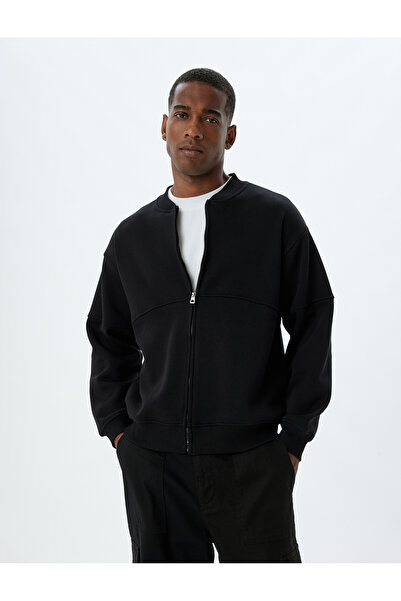 Koton Oversize μείγμα βαμβακιού με φερμουάρ - Ζακέτα με βασική ραπτική λεπτομέρεια