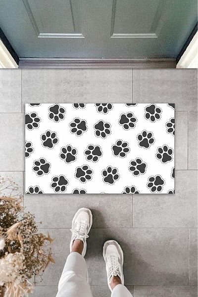 Anılfashion White Black Digital Printed Paws Door Mat - K-2024