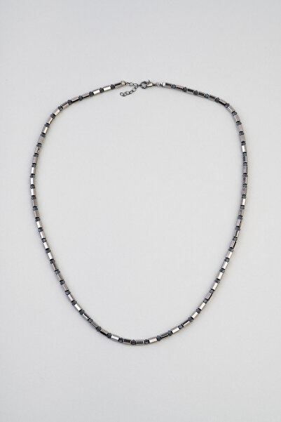 So CHIC... Hematit Taşlı Erkek 75 Cm Gümüş Kolye