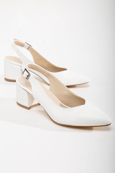 Ccway حذاء بكعب مفتوح من الخلف للنساء 41-42 جلد أبيض