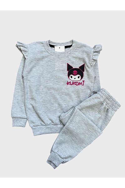 Fil Kids Σετ φόρμας μακρυμάνικης φόρμας για κορίτσια από βαμβακερό γκρι ύφασμα βάφλα Kuromi με μοτίβο χαρακτήρων