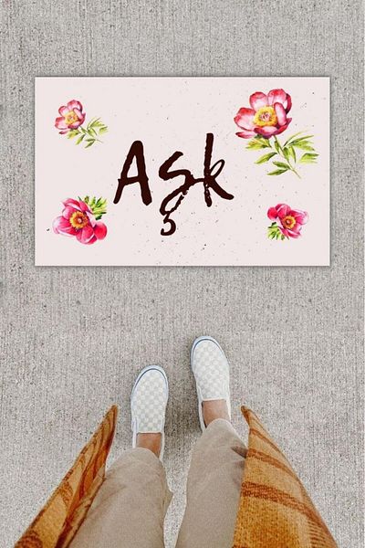 Anılfashion Digital Floral Printed Cream Door - Mat K-1206
