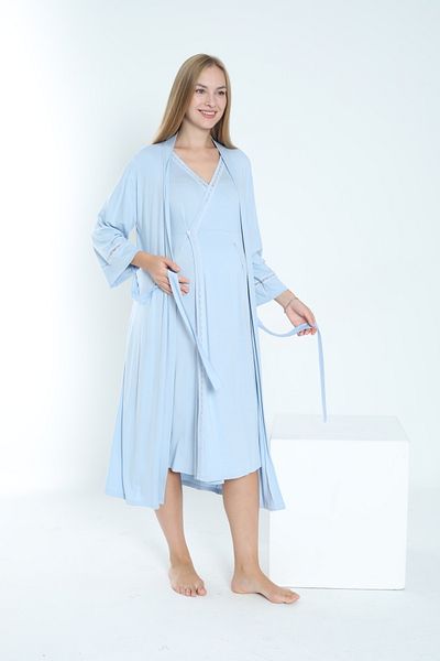 Miss Dünya Lissa Set cămașă de noapte pentru maternitate și maternitate cu halat Baby Blue