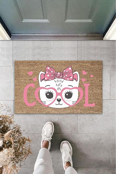 Anılfashion Cool Pink and Brown Digital Printed Cat Decorative Door with Glasses and Bow K-2039
