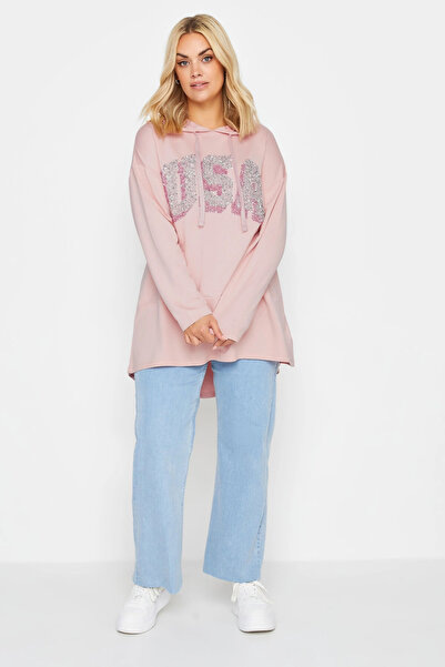 Stil Diva Plus Size Hooded Sequin Detailed Pocketless Long Sleeve Sweatshirt303002