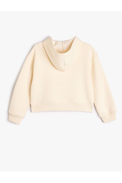 Koton Long Sleeve Hooded Sweatshirt - Slogan Embroidered and Raster