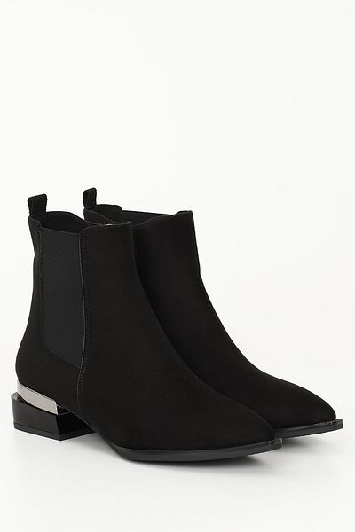 GÖNDERİ(R) Women's / Girls' Black Suede Zippered Pointed Toe Chunky Heeled Chelsea Boots