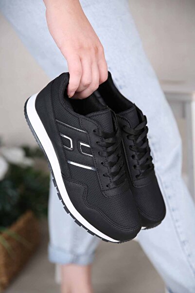 Ccway Γυναικεία αθλητικά παπούτσια με κορδόνια ΜΑΥΡΗ ΣΟΛΑ ΛΕΥΚΗ ΚΑΘΑΡΙΑ