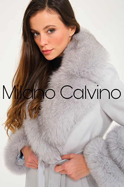 Milano Calvino Kürklü Kaşmir Palto Mavi