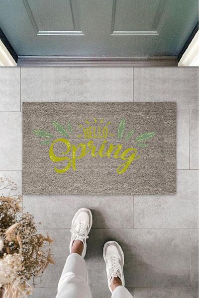 Lasirius Digital Printing Gray Hello Spring Door Mat