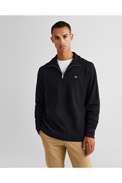 Gant Erkek Siyah Regular Fit Yarım Fermuarlı Sweatshirt