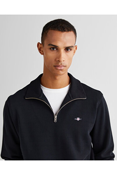 Gant Erkek Siyah Regular Fit Yarım Fermuarlı Sweatshirt