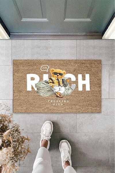 Anılfashion Rich Bear Patterned Beige Door Mat - K-3348