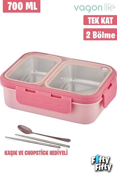 Vagonlife Lunch Box 700 ml Single Layer Two Compartments New Generation Lunch Box with Metal Spoon-Fflbox7096
