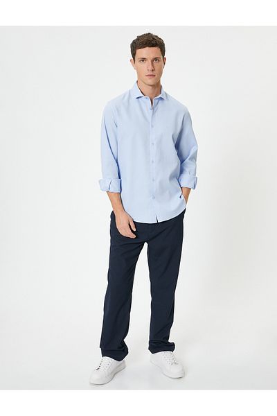 Koton Hemd mit halbem italienischen Kragen und langen Ärmeln in Slim Fit