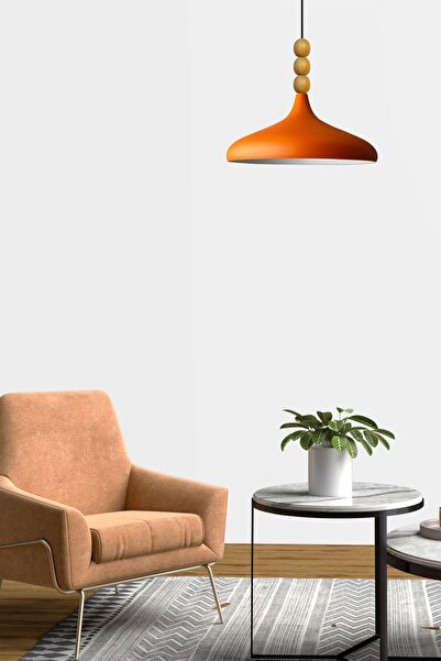 Bamyum Champion Ahşap Boncuklu Tekli Avize Sarkıt Salon Mutfak Butik Lamba