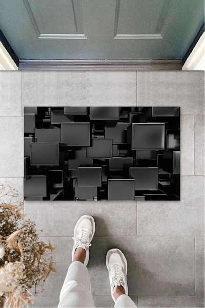 Anılfashion Black Digital Printed Cube Mat - K-3144