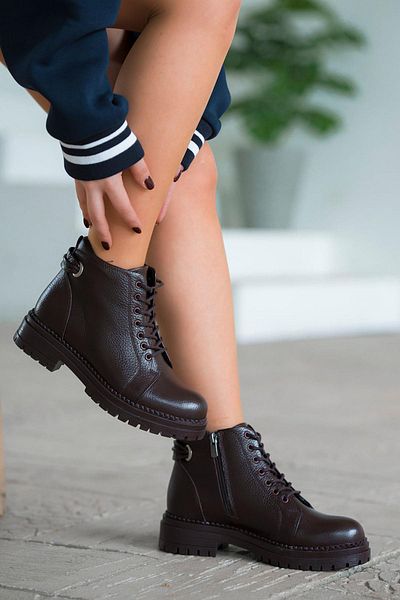 Parponi Drop Zipper Γυναικείες Μπότες από γνήσιο δέρμα καφέ
