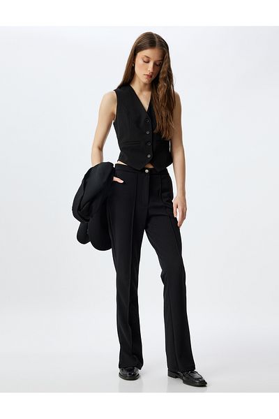 Koton Blazer Jacket με κουμπιά V-λαιμόκοψη Slim Fit Crepe Scuba ύφασμα