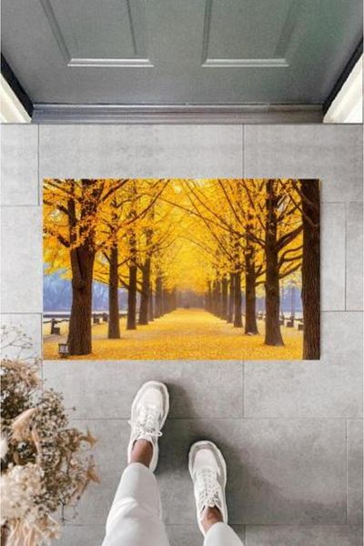 Lasirius Decorative Digital Fallen Leaves Yellow Door Mat Outdoor Doormat