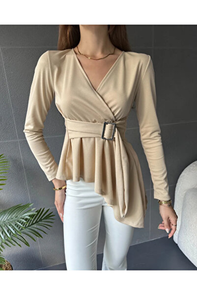 Genel Markalar Asimetrik Kesim Kemer Detaylı Bluz