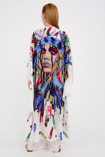 Bohem Stil SPECIAL DESIGN ASTEK PRINTED BOHO KIMONO - KAFTAN
