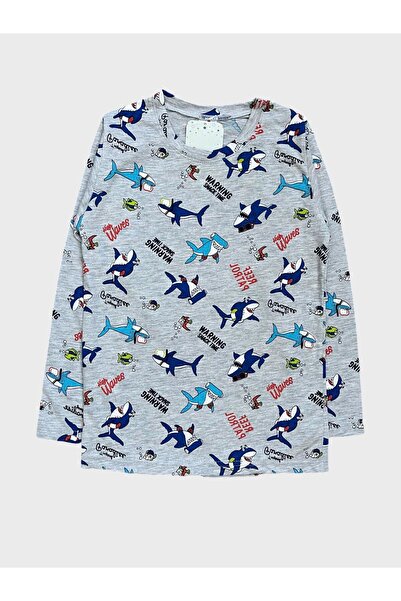 Şımarık Chlapecká sada sezónního pyžama s dlouhým rukávem se vzorem Cotton Shark Piranha