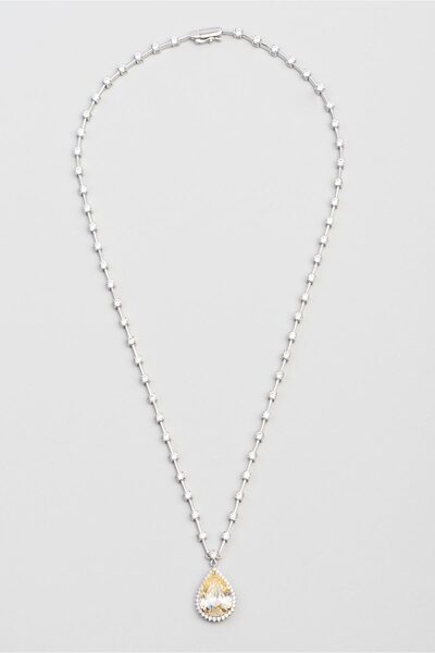 So CHIC... Güneş Damlası 18 Ayar Beyaz Altın Kaplama 43 Cm Gümüş Gerdanlık