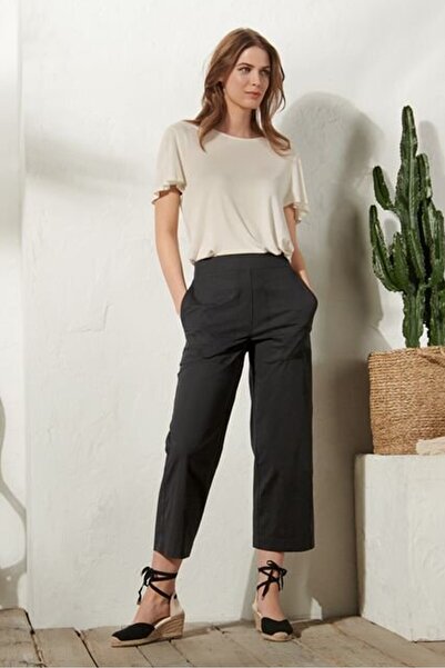 Tchibo Women Modern Fit Plain Wide Leg Pants, Black