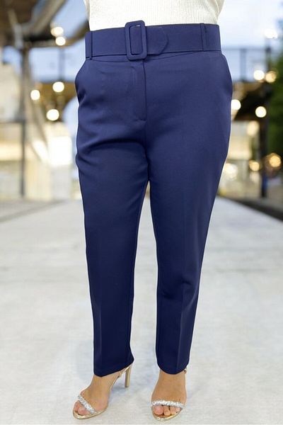 yagmurberen Thick Belted Buckle Crepe Fabric Large Size Pencil Pants