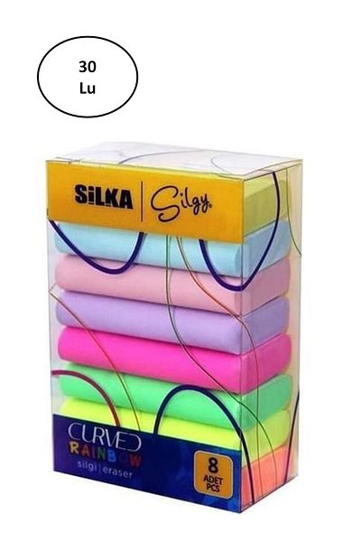 Rasanet Silka Curved Rainbow 8 Pieces Eraser 30 Pieces