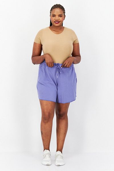 Anne Klein Women Plus Size Plain Drawstring Basic Shorts, Blue