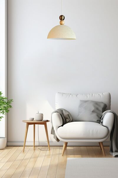 Bamyum Yimpi Dokulu Açık Krem Büyük Eskitme Boncuk Avize Tekli Sarkıt Salon Mutfak Dekoratif Aydınlatma