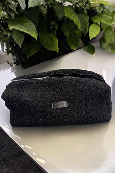 BAHELS Плюшена черна чанта Teddy, размер XL, за пътуване, за всички видове стилизиране на коса