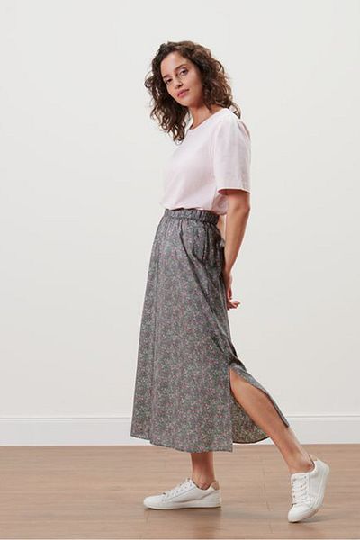 Tchibo Women Floral Print Casual Midi Skirt, Green