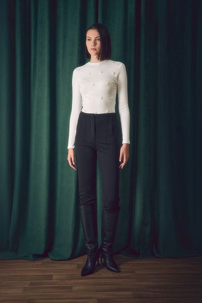 Fulla Moda Μπλούζα με λαιμόκοψη με μαργαριταρένιο ύφασμα