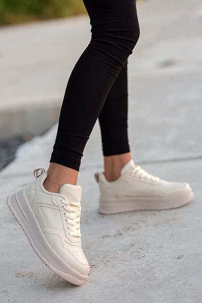 Ccway Pantofi sport de damă cu șireturi Bej Bej