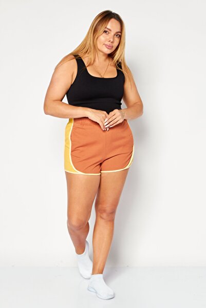 RVCA Women Color Blocked Basic Shorts, Brown Combo