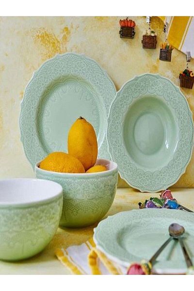 KANCAEV Lace Collection Salad Bowl, 16cm. Green Sold as a Set of 2