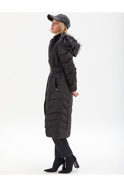 Kayra Black Belted and Feather Padded Jacket