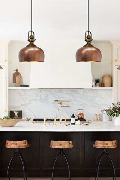 Bamyum Bakır Rengi Eskitme Başlık Tekli Avize Salon Masaüstü Mutfak Cafe Tekli Sarkıt Lamba Vintage