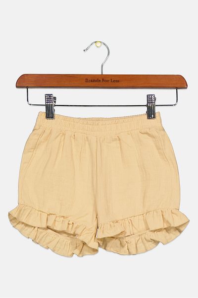 NA-KD Kids Girls Textured Basic Shorts, Light Yellow