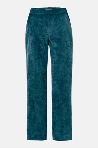Tchibo Women Regular Fit Ribbed Wide Leg Pants, Dark Sage