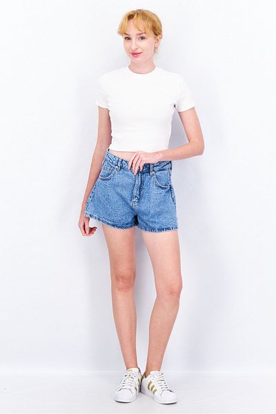 Cropp Women Washed Denim Shorts, Blue