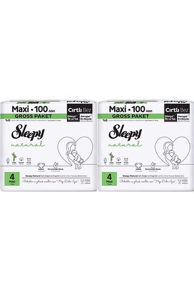 Sleepy Natural Size Baby Diapers - 4 (7-14kg) Maxi 200 Pieces, Super Economic Gross Pk